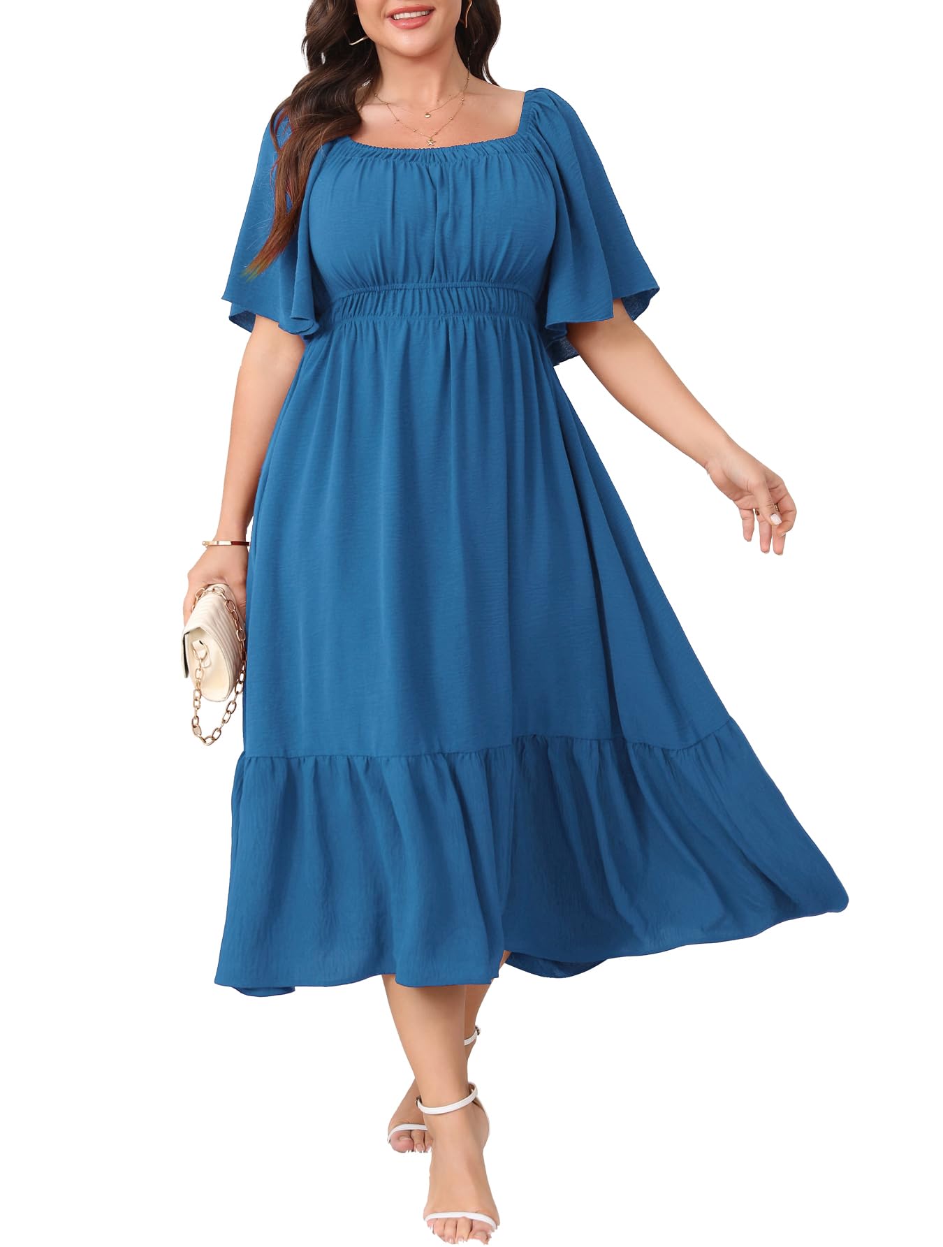 CICIDUDU Plus Size Smocked Casual Summer Maxi Dresses for Curvy Women