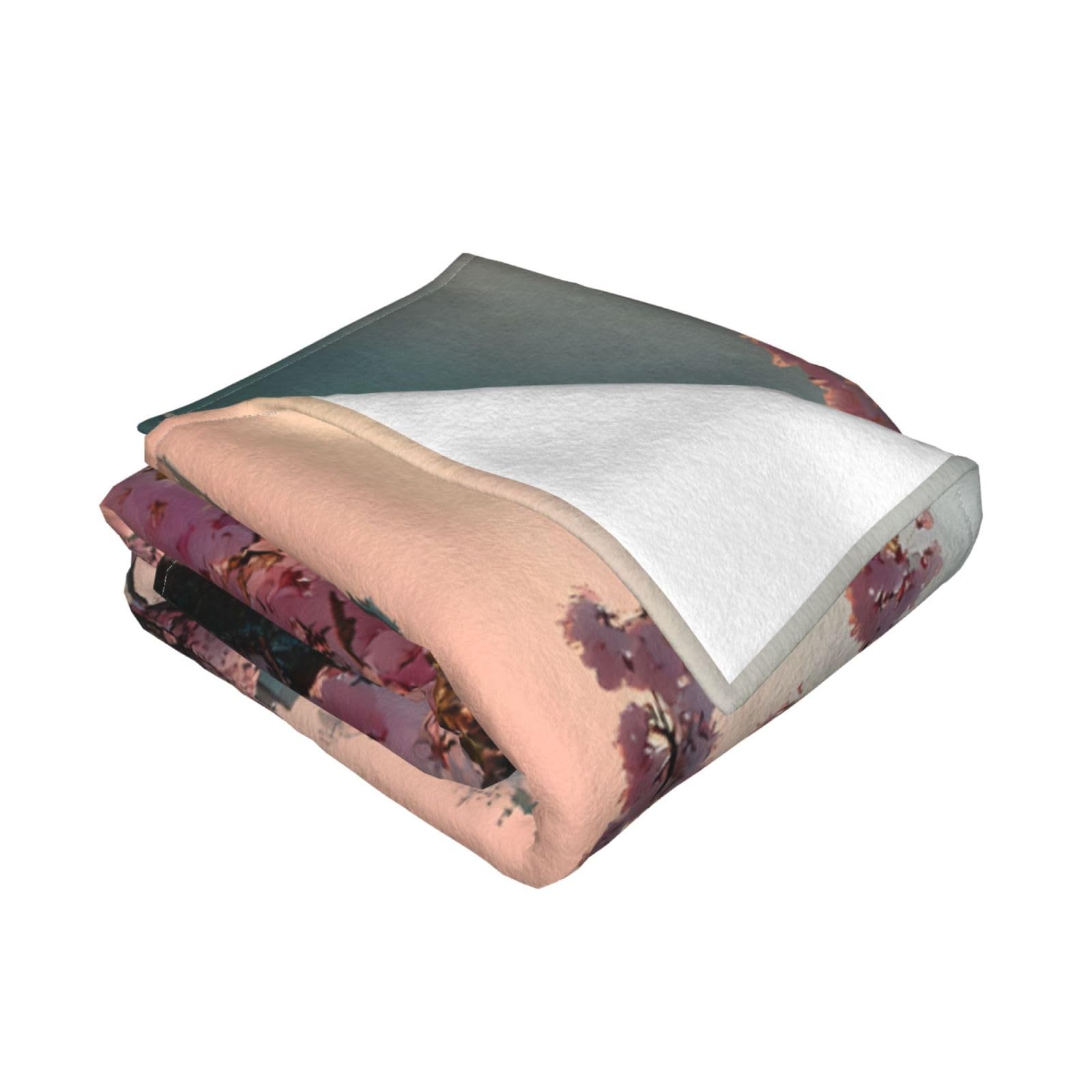 Manta de viaje portátil de 80 x 60 pulgadas, suave, resistente a las arrugas, plegable, exquisito estampado de flores de cerezo junto al río