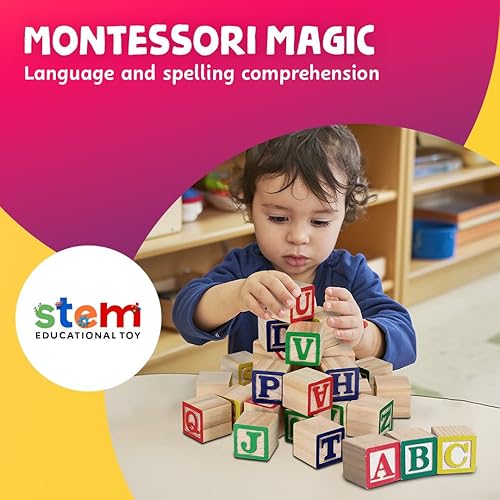 Miniatura 3 de 30 bloques con letras de colores de Skoolzy Juguete de construcción en madera ABC para bebés guarderías y preescolar Bloques de madera de lectura