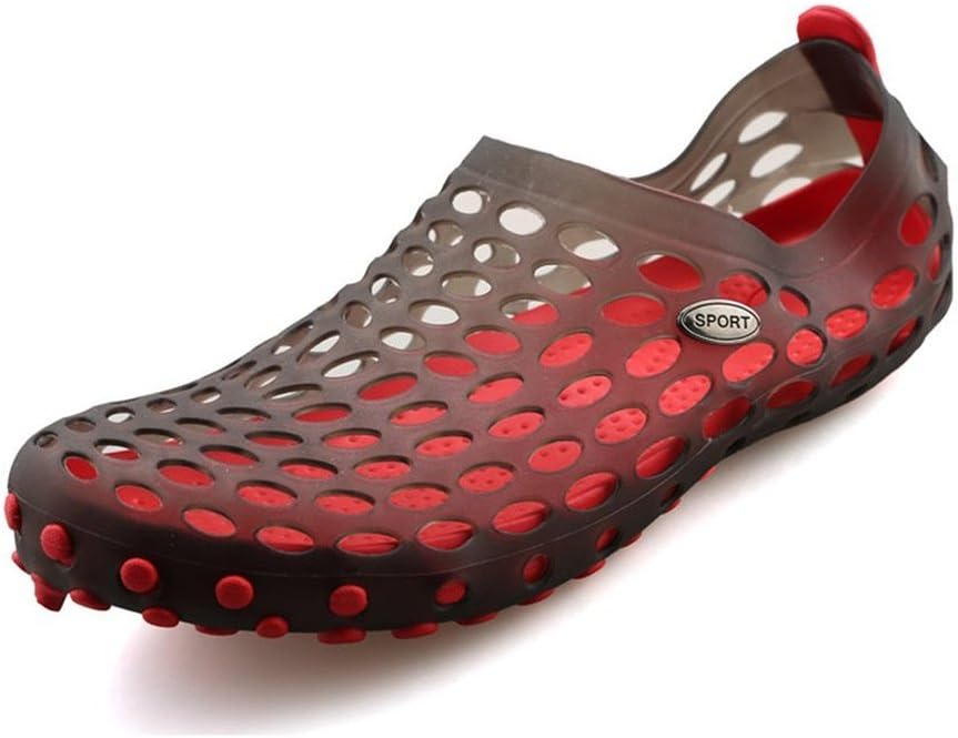 Oriskey Men's Summer Pull-On Water Aqua Slip On Walking Shoes Beach Hole Sandals Black Red Size 8