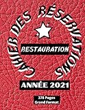  Carnet Des Réservations Restauration 2021: Registre pour les professionnels / Restaurant - Lounge - Pizzéria - Cafétéria - Salon - Club - Café / ... / 365 jours / Avec date / Aspect cuir rouge