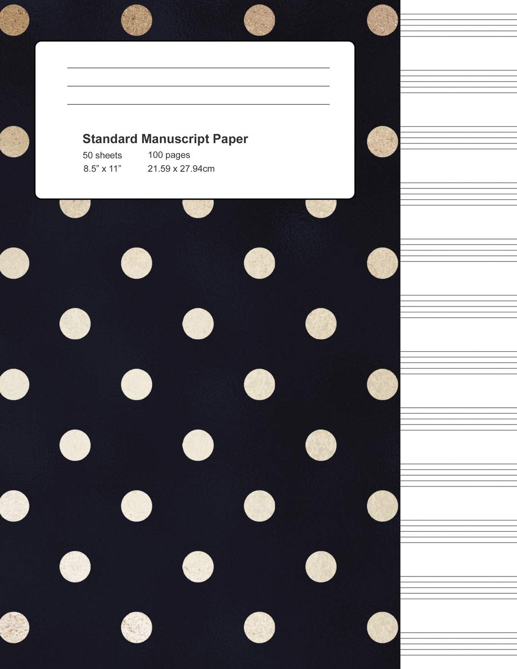 Standard Manuscript Paper: Gold Polka Dots with Navy Blank Sheet Music