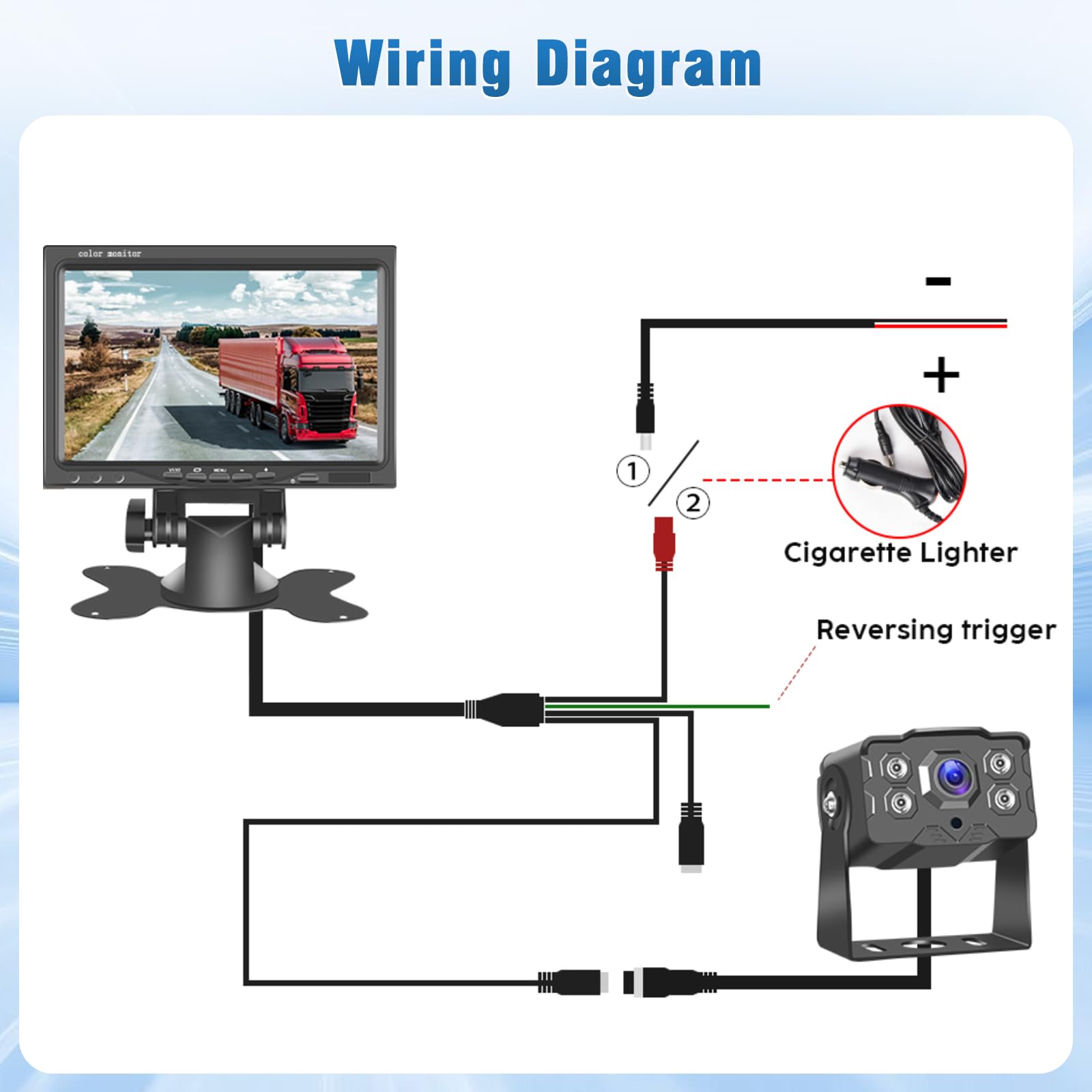 Kit telecamera di retromarcia con monitor IPS da 7 pollici e telecamera AHD, resistente all'acqua IP68, visione notturna a infrarossi, telecamera di retromarcia con cavo da 4 pin lungo 10 metri, 9-36V