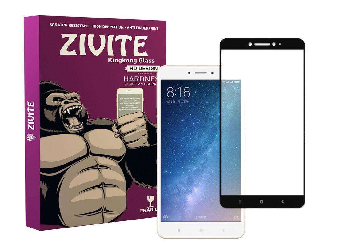 zivite Edge to Edge Anti Fingerprint || Full Gum || Full Glue || Gorilla Tempered Glass Screen Protector for Mi Max/Max Prime - Black