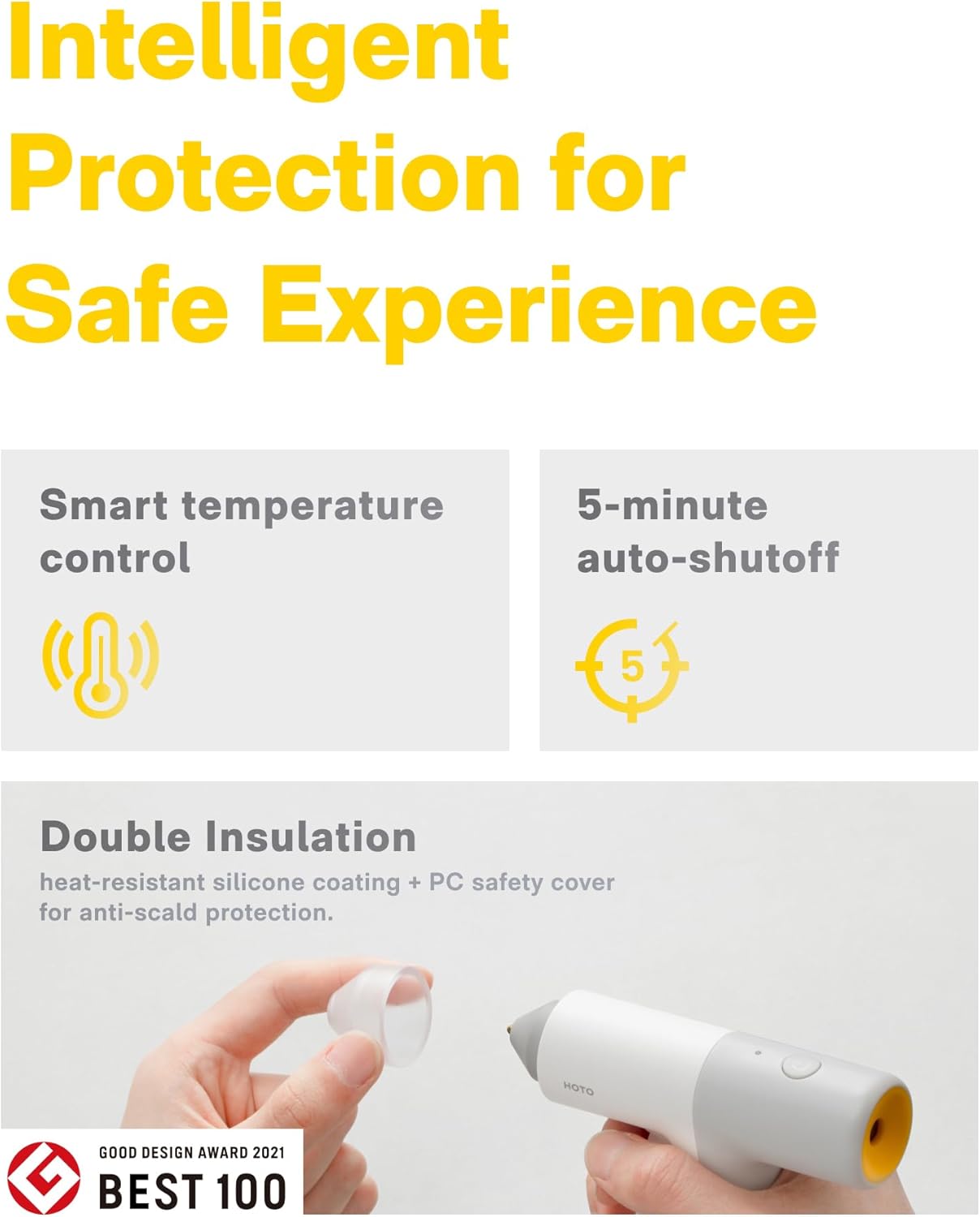 HOTO Cordless Hot Glue Gun, Minimalist Style, 30s Heating Fast, Smart Power-off, Compact Size, Intelligent Temperature Control, USB-C Rechargeable,10 Mini Sticks for Crafts, DIY Arts, Home Repairs