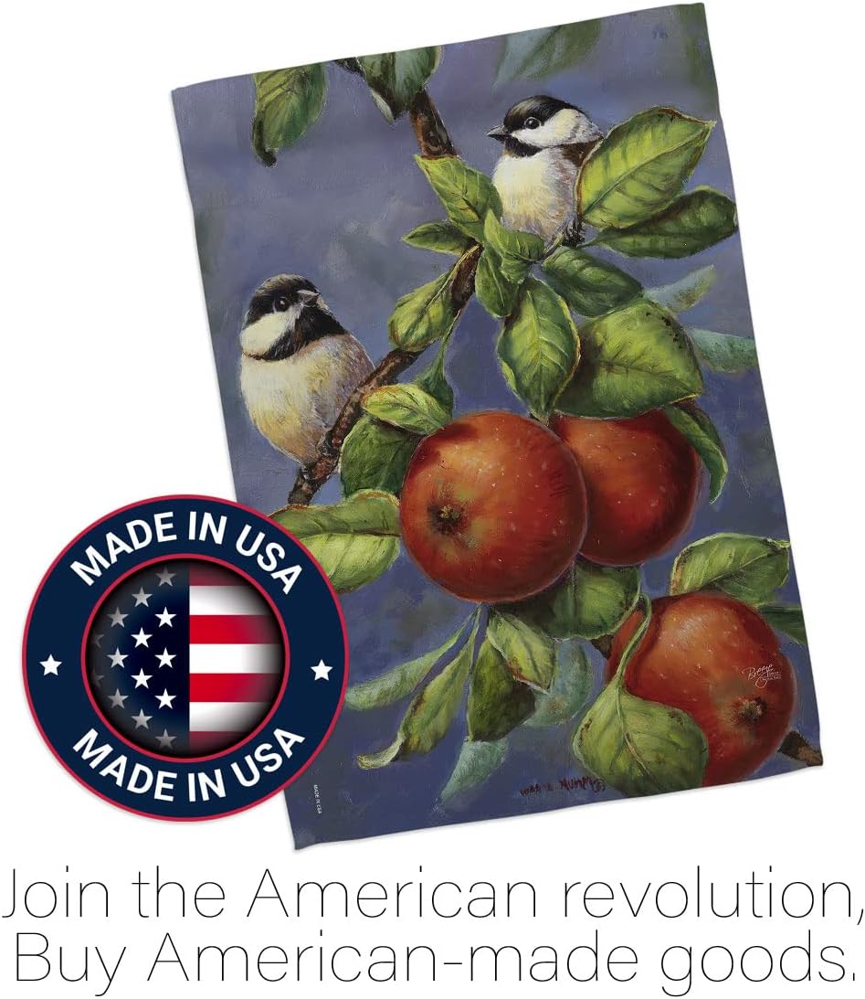 Breeze Decor - Chickadees & Apples Garden Friends - Everyday Impressions Decorative Vertical House Flag 28" x 40" Printed in USA