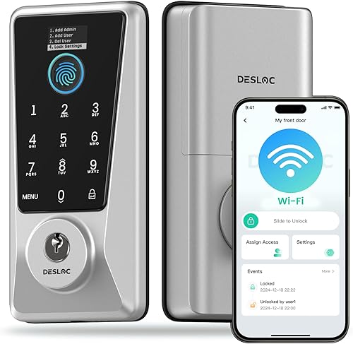 DESLOC Cerradura inteligente WiFi D110 Plus, Wi-Fi integrado, no necesita concentrador, cerradura de puerta de entrada sin llave de huellas