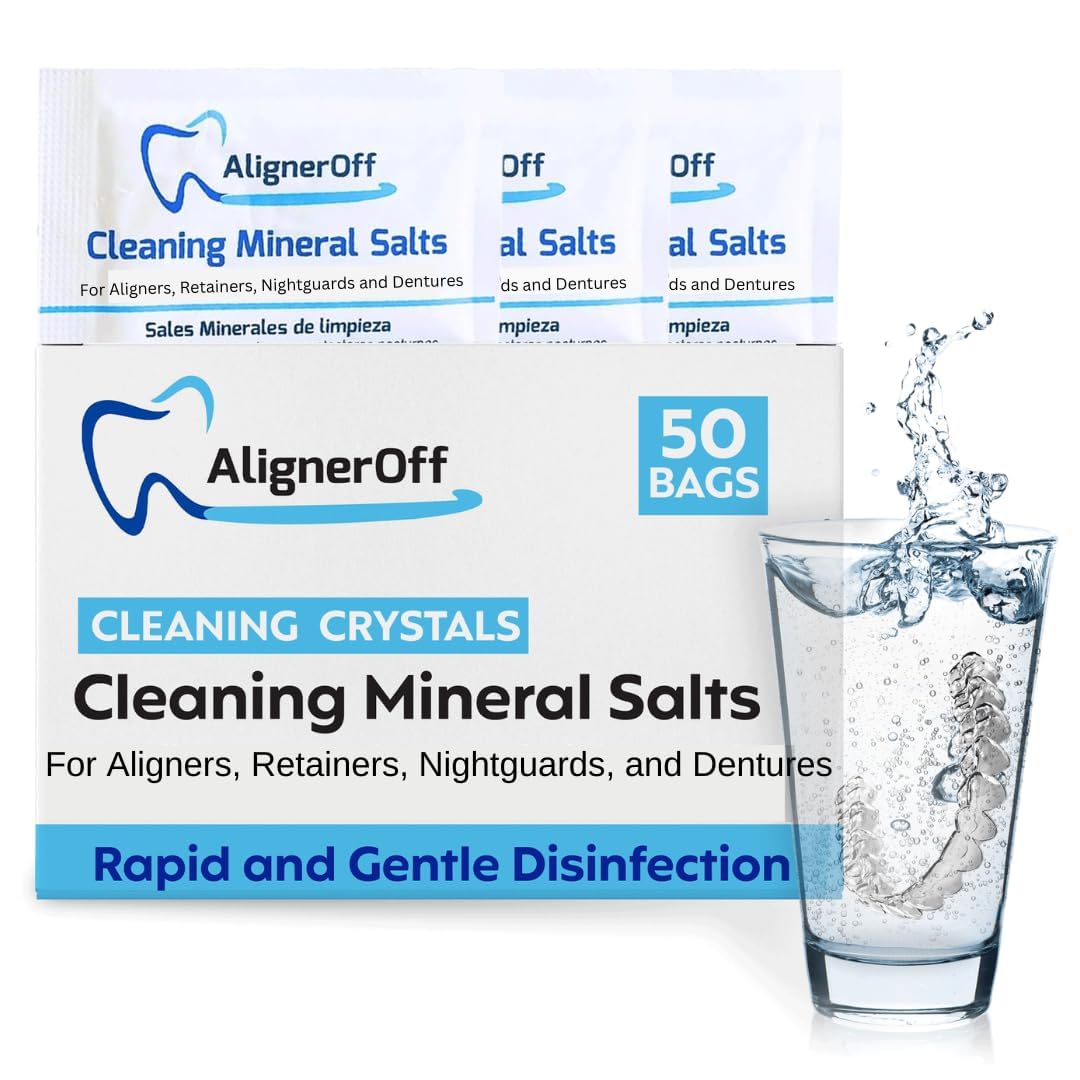 Cleaning Mineral Salts – Cleaner Crystals for Aligners, Retainers, Nightguards, & Dentures– Removes Stains, Plaque & Odors – Daily Safe Formula for Dental Appliances-3g Powder