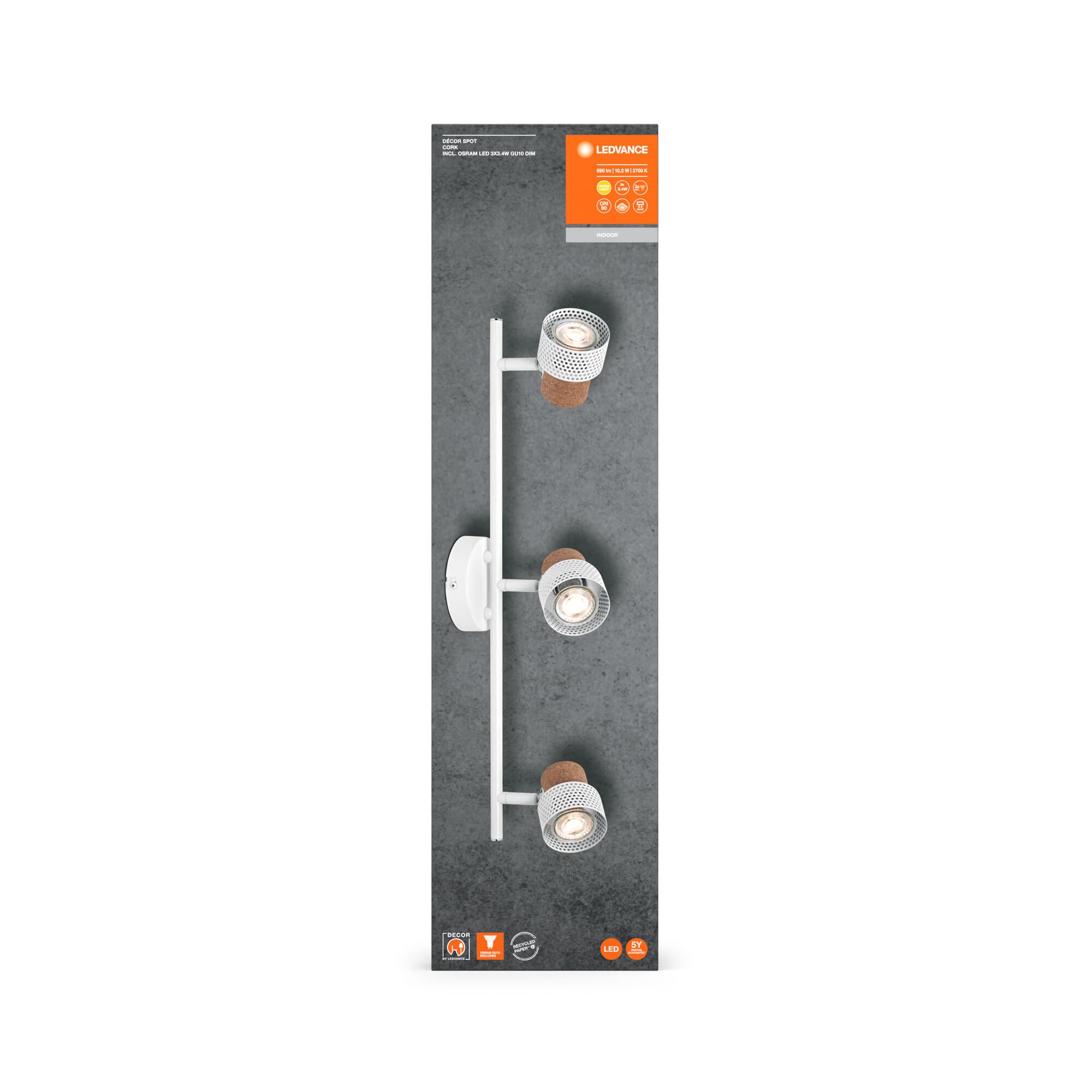 LEDVANCE Decor Spot Cork 3X3.4W 927 GU10 WT LEDV, 10.2 W, White