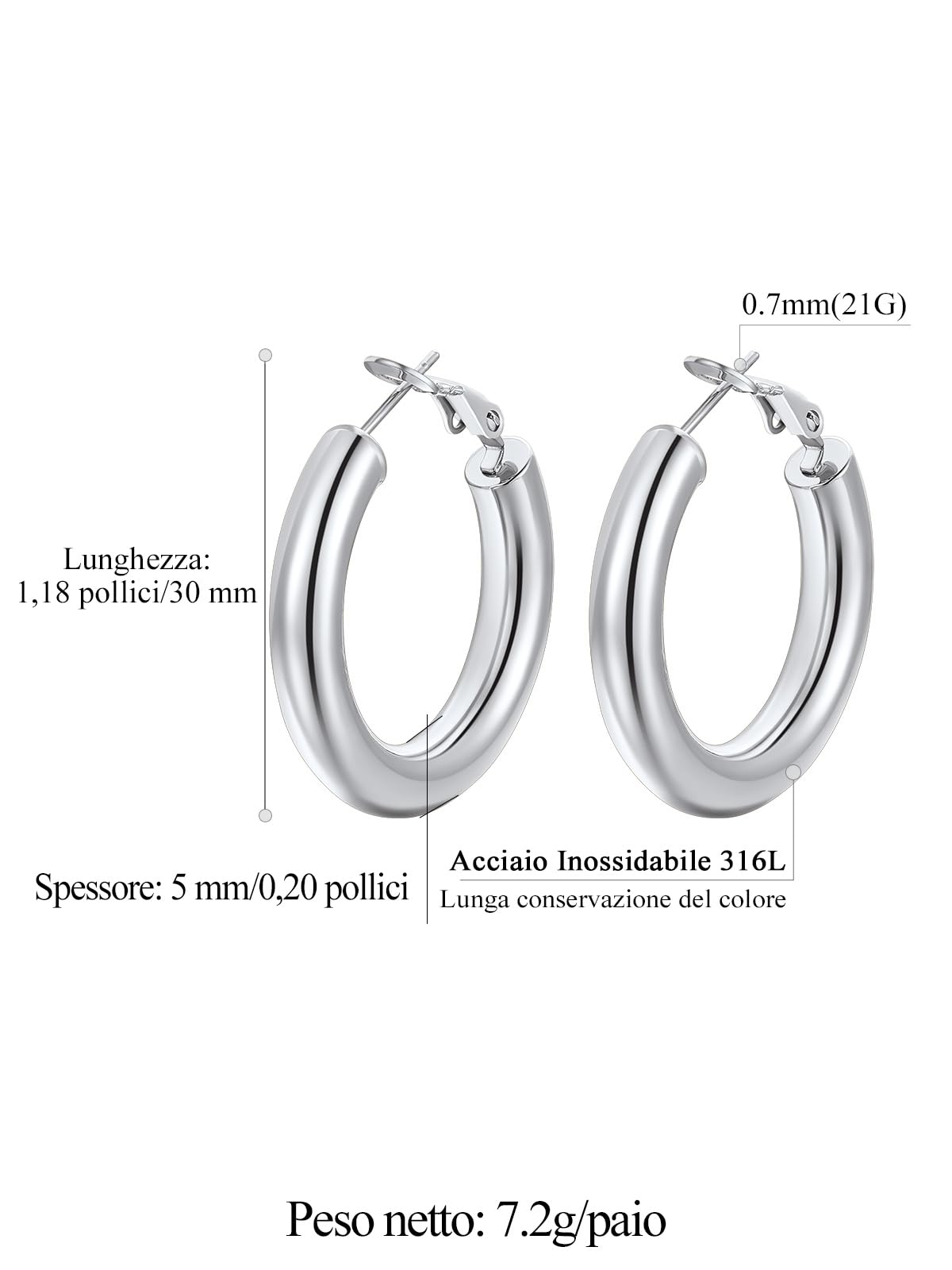 FindChic Orecchini Donna Cerchio in Acciaio Inossidabile Placcato Platini/Oro/Nero Orecchini Acciaio Oro Tubolare 20/30/40/60/80mm con Confezione Regalo