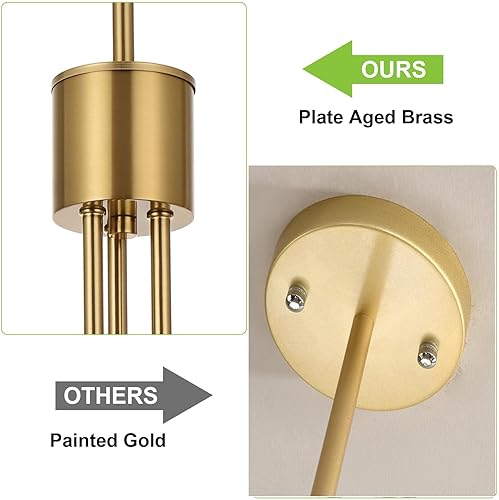 Miniatura 5 de Niloah Candelabro moderno dorado para comedor, 6 lámparas de araña de oro cepillado, lámparas de comedor sobre mesa de 28 pulgadas, altura ajustable