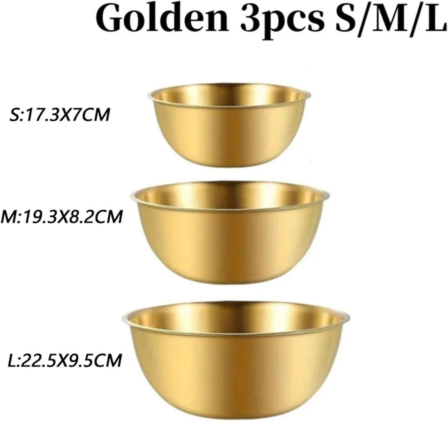 3pcs Stainless Steel Bowl Set for Baking Cooking Food Storage Large Capacity Mixing Bowls Home Kitchen Tools for Serving(Glod 3pcs)