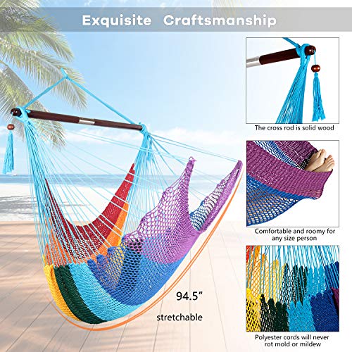 Bathonly Large Caribbean Hammock Hanging Chair, Durable Polyester Hanging Chair, Hanging Hammock Chair w/Foldable Spreader Bar for Indoor/Outdoor, Swing Chair - Thumbnail 4