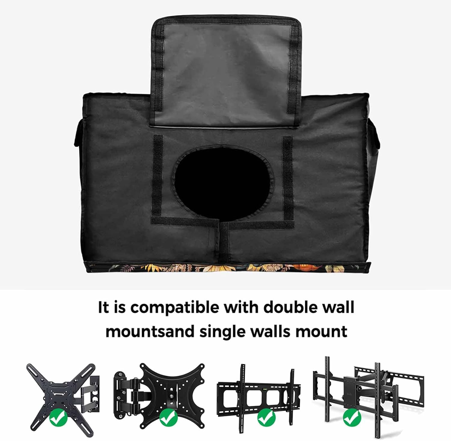Thanksgiving Outdoor TV Cover Gnome Pumpkin Fall Leaves Autumn Black Waterproof and Weatherproof 70"-75" LCD Movable Shield TV Display Screen Protector Outside Television Covers 68"Wx42"H