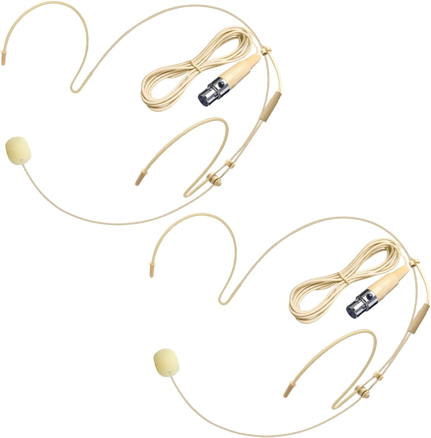 2 Pack Headset Microphone for Singing Double Over Ear Earset 4 Pin Mini XLR Ta4f Plug Mic 1.5m Cable and Windscreen Head Hanging Condenser Omnidirectional Mic Compatible with Shure,Beige