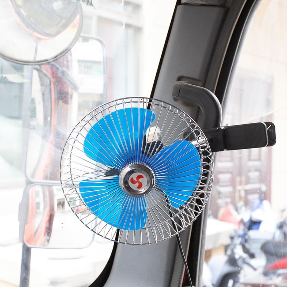 Ventola di raffreddamento per interni del veicolo, velocità regolabile, clip in metallo, con cavo di alimentazione da 1,8 m, per auto e camion (8" 12 V)