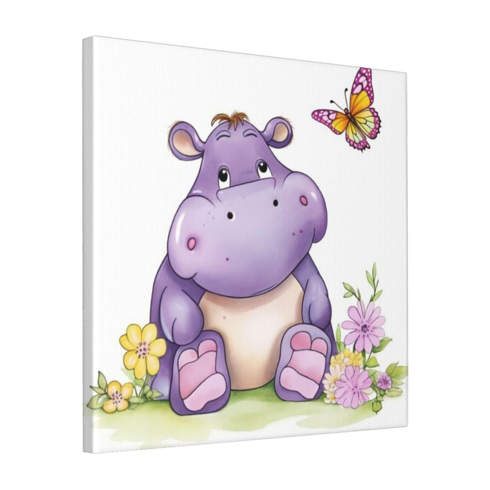 KLOPH Butterfly and hippo Canvas Wall Art for Living Room 16"x16" Modern Artwork Painting for Bathroom Hanging Canvas Prints Aesthetic Wallart for Bedroom Kitchen Office Wall Decor