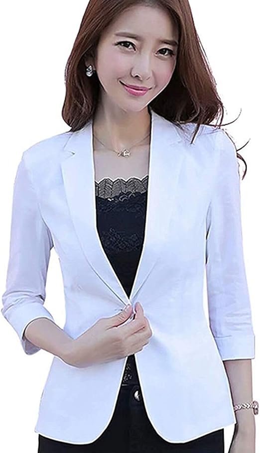Amazon Showloveinレディース テーラード ジャケット 春夏秋リネンジャケット ショートブレザー 7分袖 シングルボタン エレガント オフィスカジュアル コート ジャケット 通販