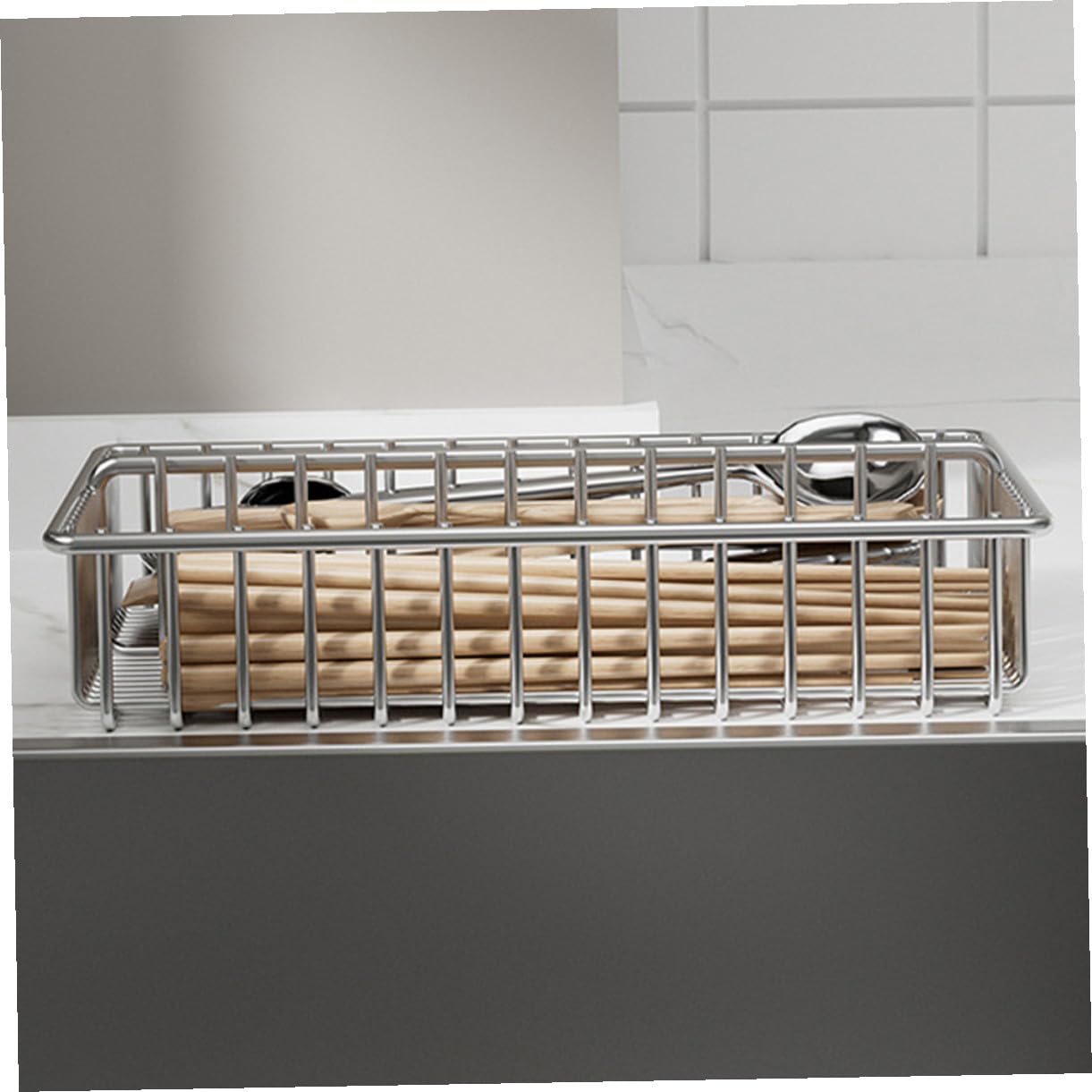 2 Stück Edelstahl Besteckhalter mit Ablagefunktion Separater Besteck Essstäbchen organizer Platzsparender Küchenhelfer für Besteck Küchenutensilien Spülmaschinengeeignetes