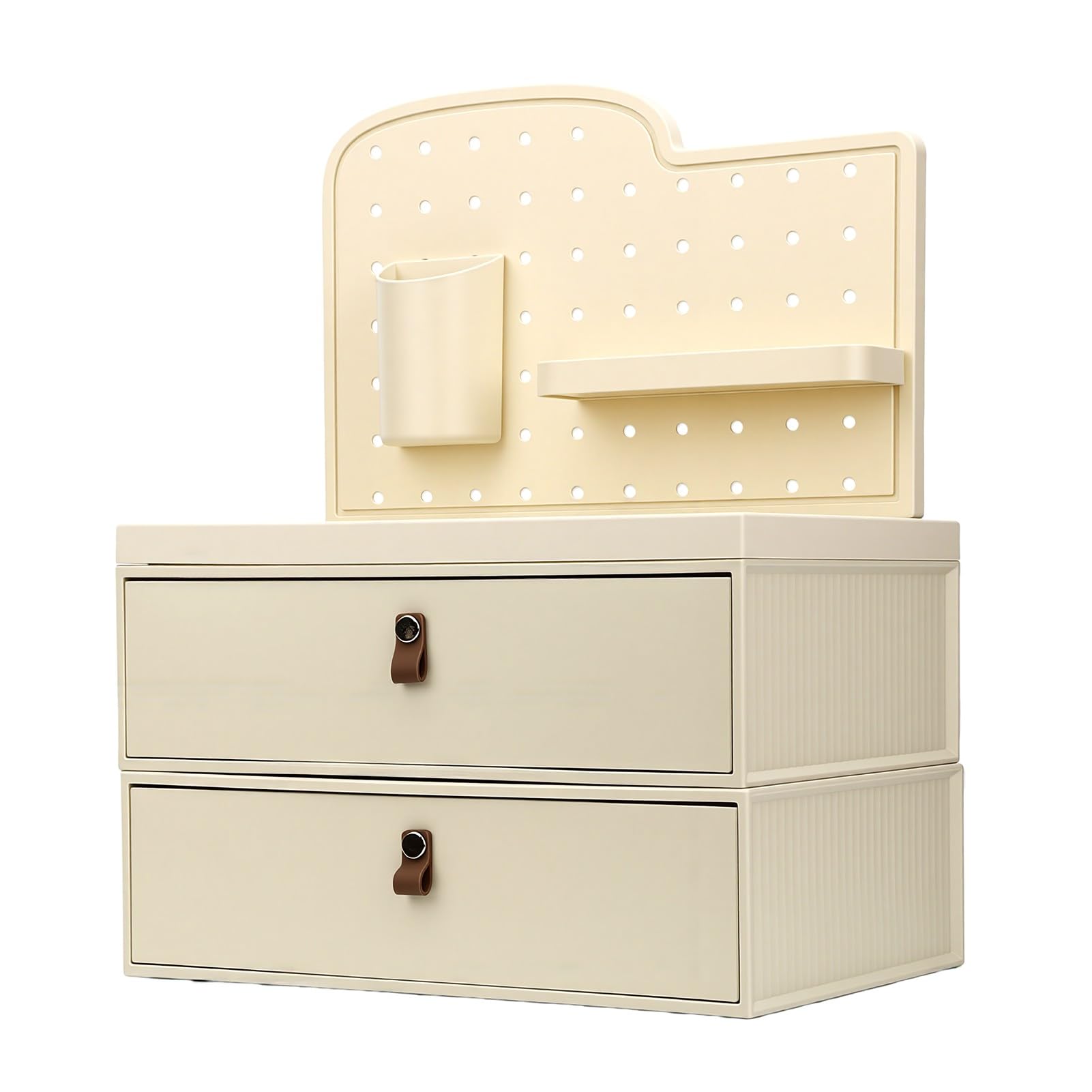Sxhlseller Organizador de Maquillaje de Doble Capa |Caja de Almacenamiento de Escritorio de Tocador con Cajones y Tablero Perforado para Cosméticos, Cepillos para el Cuidado de la Piel, Encimera,