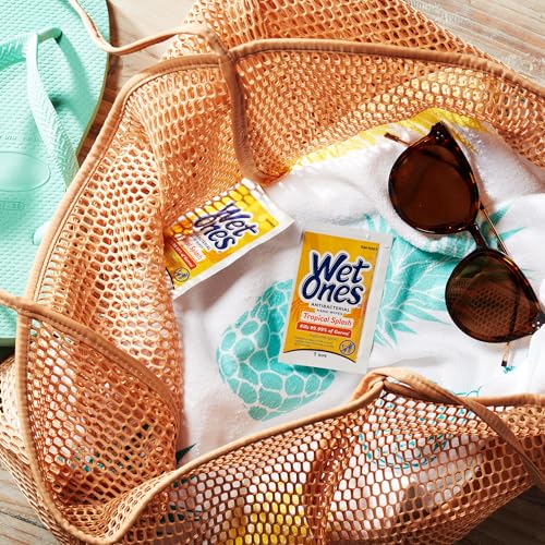 Image of Wet Ones Antibacterial Hand Wipes Singles, Tropical Splash Wipes, Individual Wipes, Antibacterial Wipes, Hand Wipes Individually Wrapped, 24ct (6 pack)