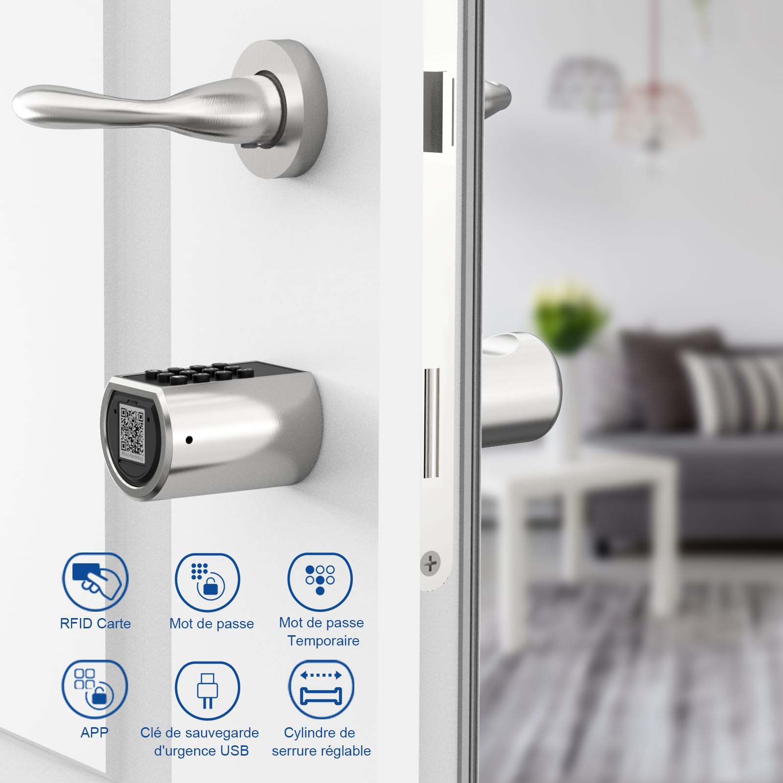 WELOCK PCB01 Serrure Connectée Serrure à Code avec RFID carte,Connexion Bluetooth APP,serrure Digitale Wi-Fi(nécessite WiFiBox),Smart Lock Facile à installer Argent
