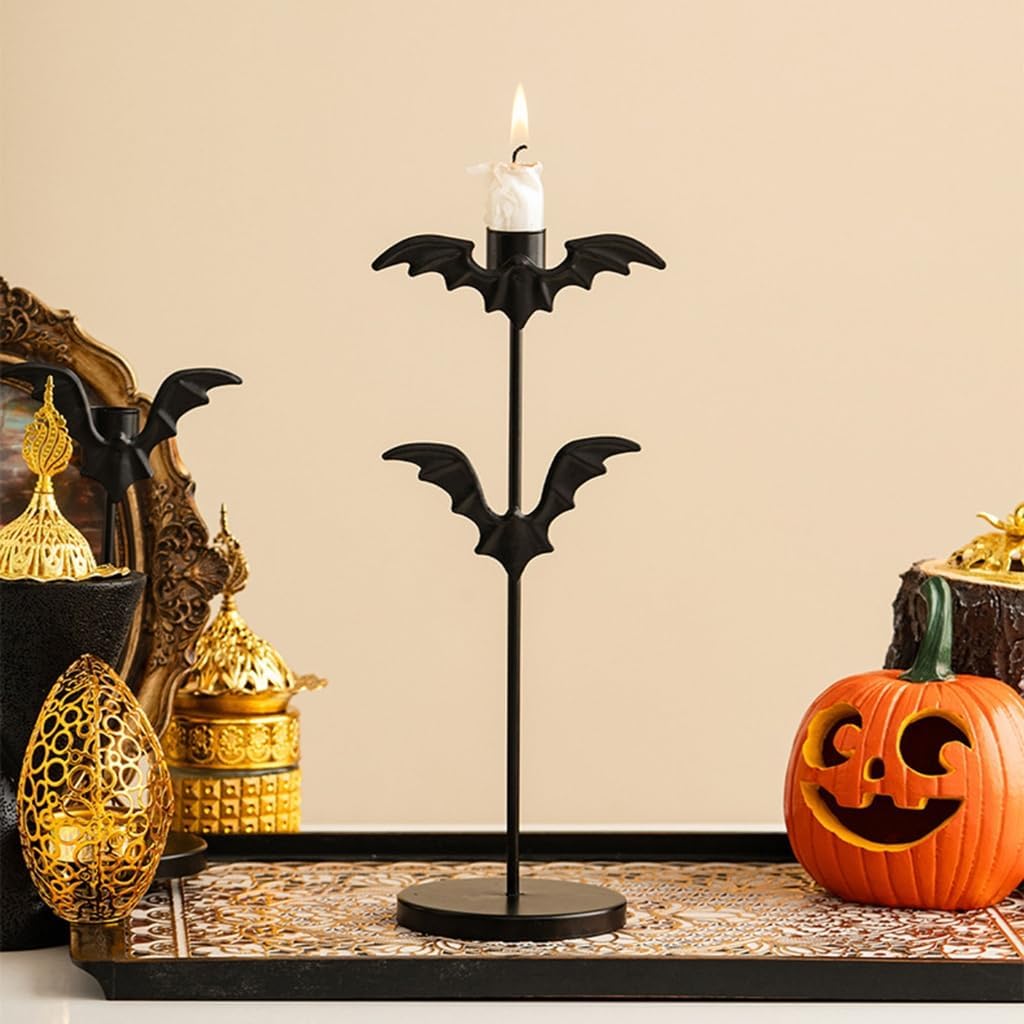 Gothic Bat Shape Candelabra Decoration Iron Taper Candleholder Easy Setups Festives Table Centerpieces Decors