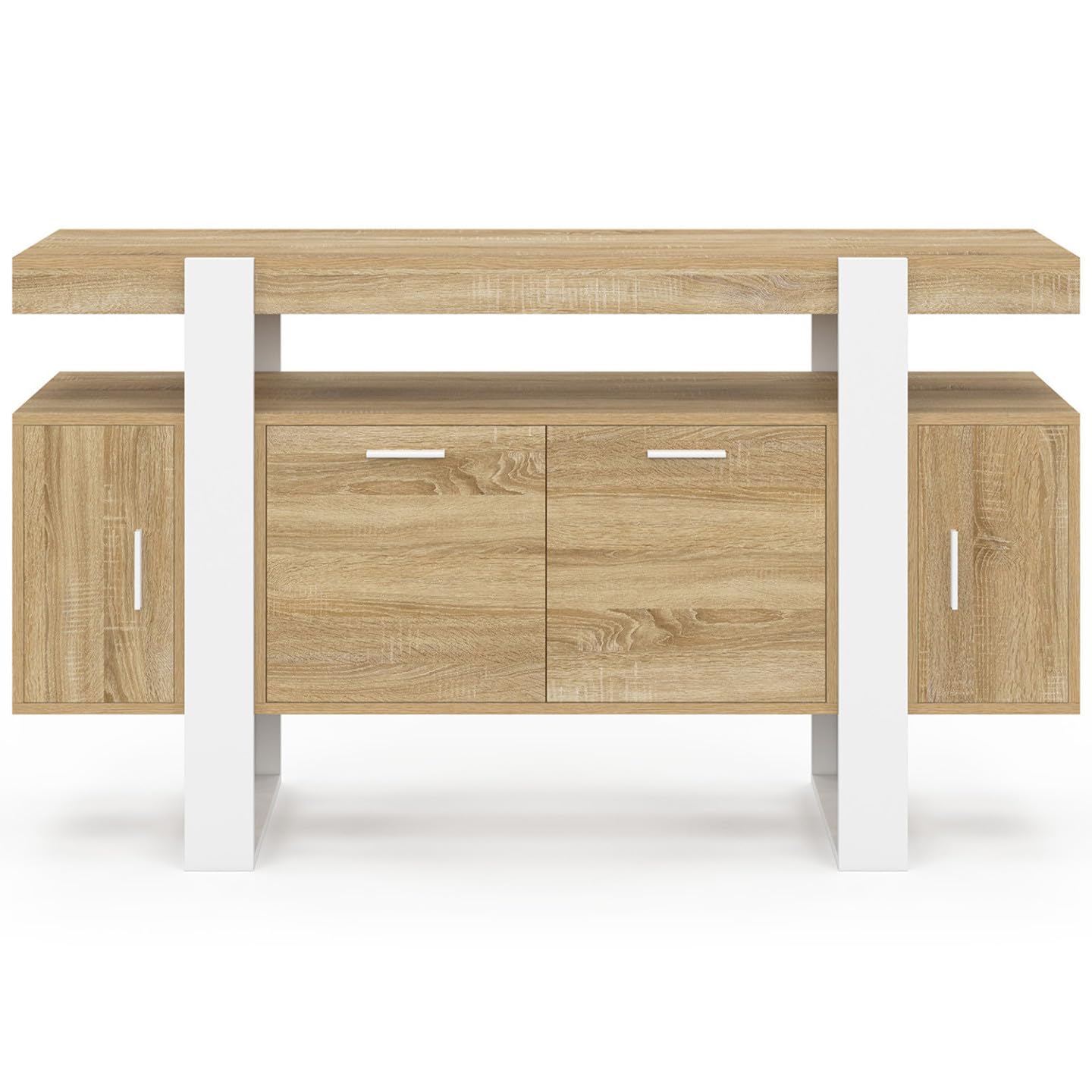IDMarket - Aparador Phoenix 140 cm de 4 Puertas, Madera y Blanco