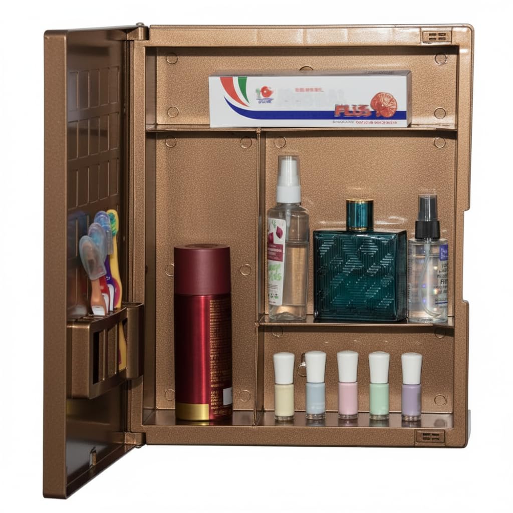 CIPLA PLAST New Rich Look Bathroom Cabinet with Mirror | Storage Organiser | Strong Plastic Bathroom Shelves Wall Mounted | Bathroom Accessories| Mirror Cabinet (Champagne Gold) 3