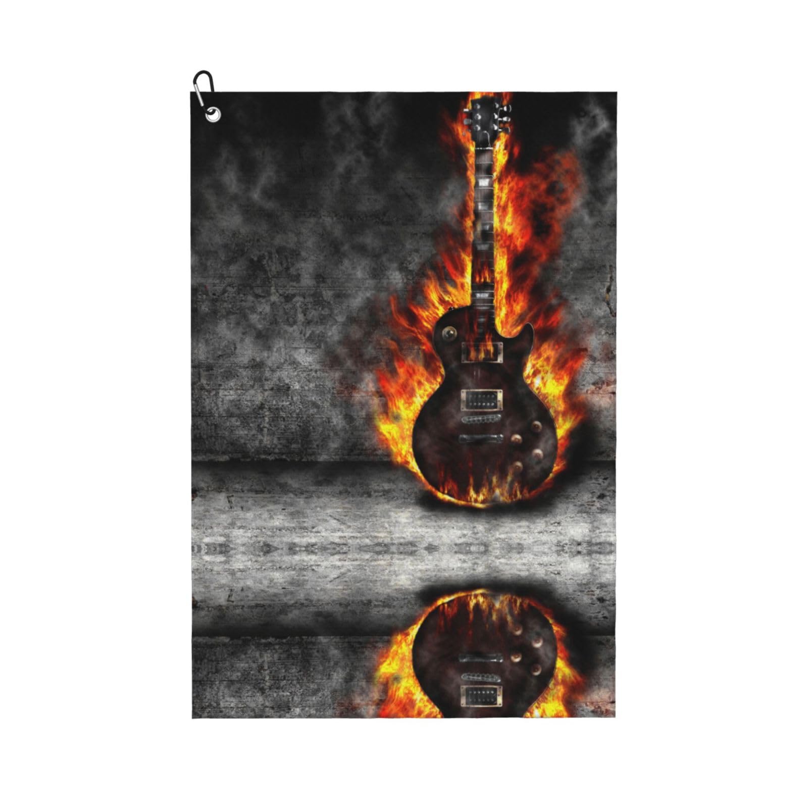 peiyeety The Burning Guitar Microfiber Golf Towel with Carabiner Clip, 16x24 Inch Absorbent Waffle Weave Towel for Golf Bags