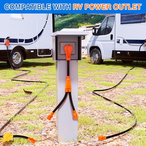 Image of Nilight 50 Amp to 15 Amp RV Y Splitter Adapter Cord 50A Male Plug to Two 15A Female 125V Household Outlet NEMA 14-50P 5-15R Pure Copper STW 10 AWG Cable for RV Camper Generator