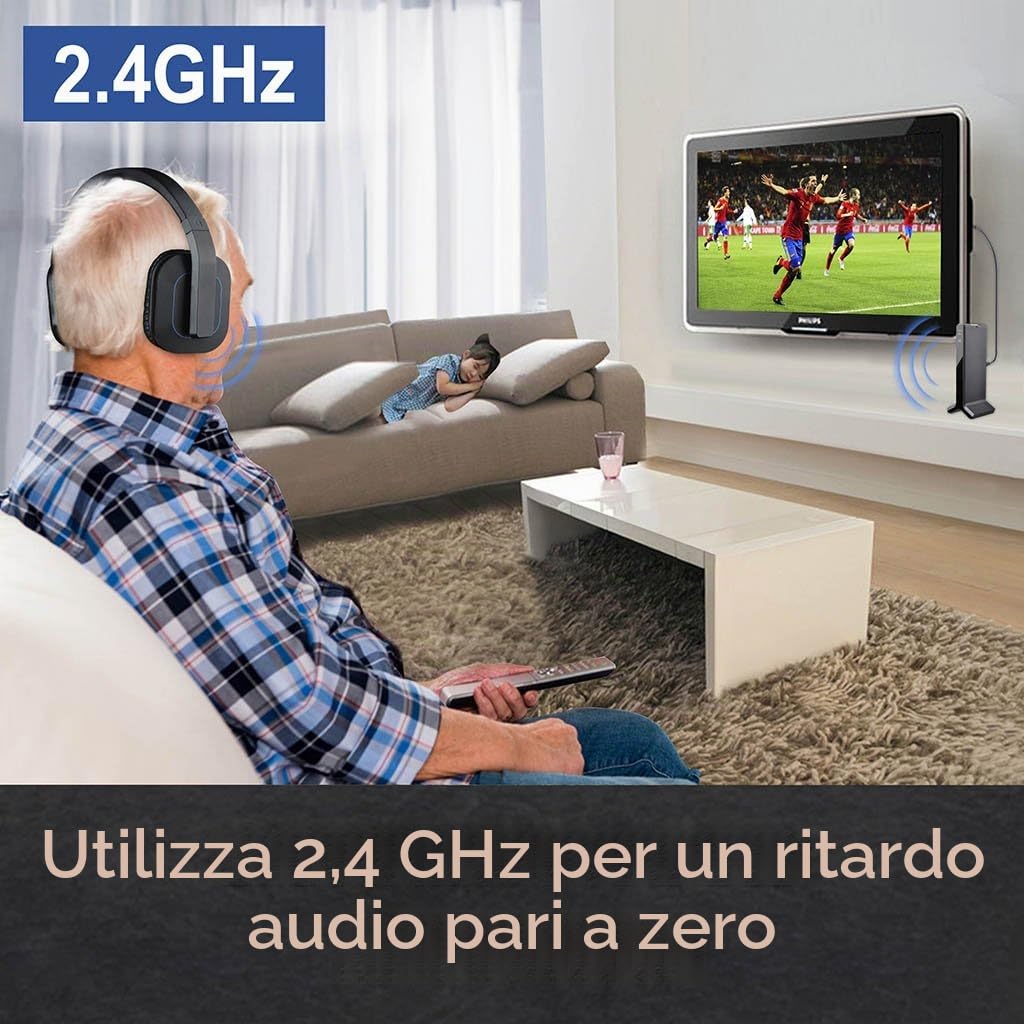 Avantree HT280 – Cuffie Wireless TV RF 2.4G con Dock | Sistema TV senza fili con trasmettitore ottico digitale, volume alto, portata 30 m e configurazione Plug & Play