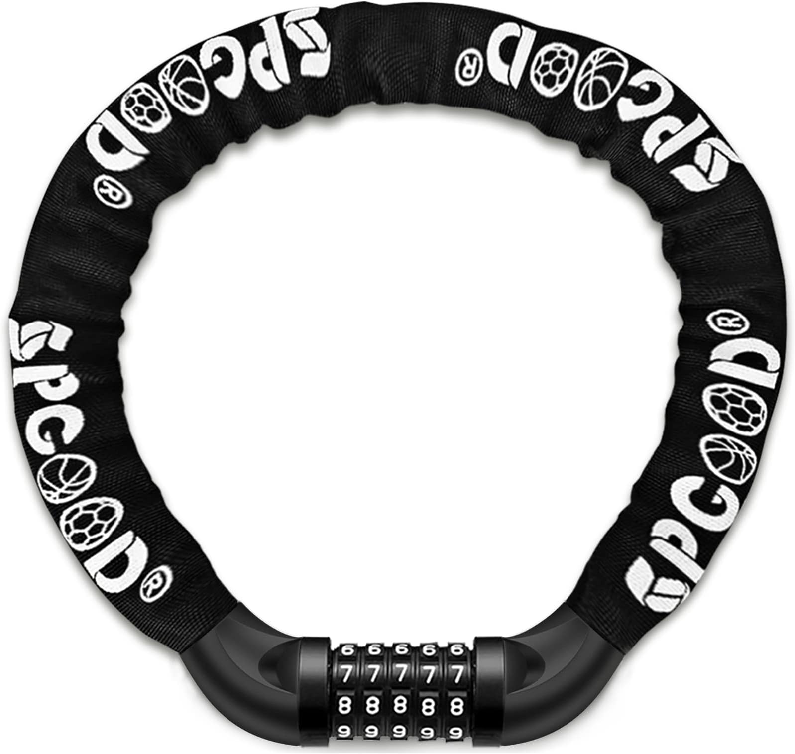 Bicycle Chain Lock (14 Colours) 5 Digits Resettable Codes 100,000 Codes for Bicycle, Motorcycle, Gate, 100 cm Length(Black)