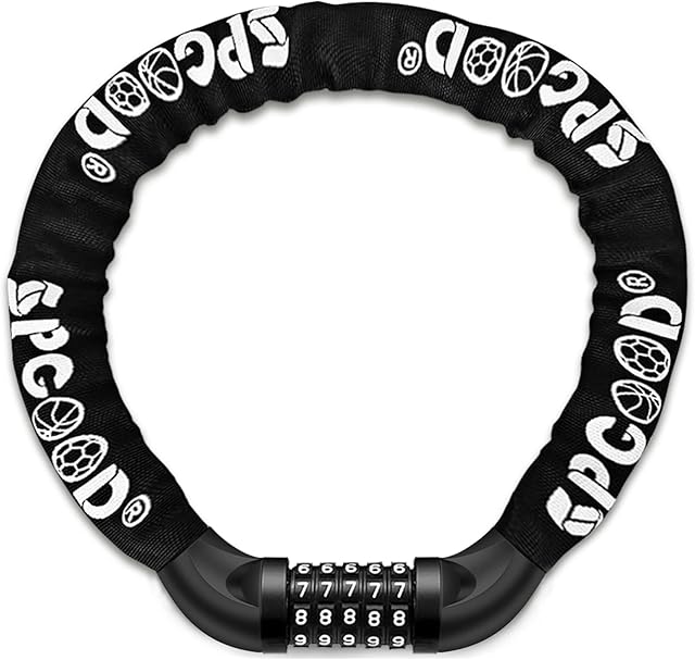 SPGOOD Bike Locks Heavy Duty/Bicycle Chain/Cycling Lock (14 Colors) 5-Digits Codes Resettable 100,000 Codes for Bike Cycle, Moto, Door, Gate Fence 830mm Length