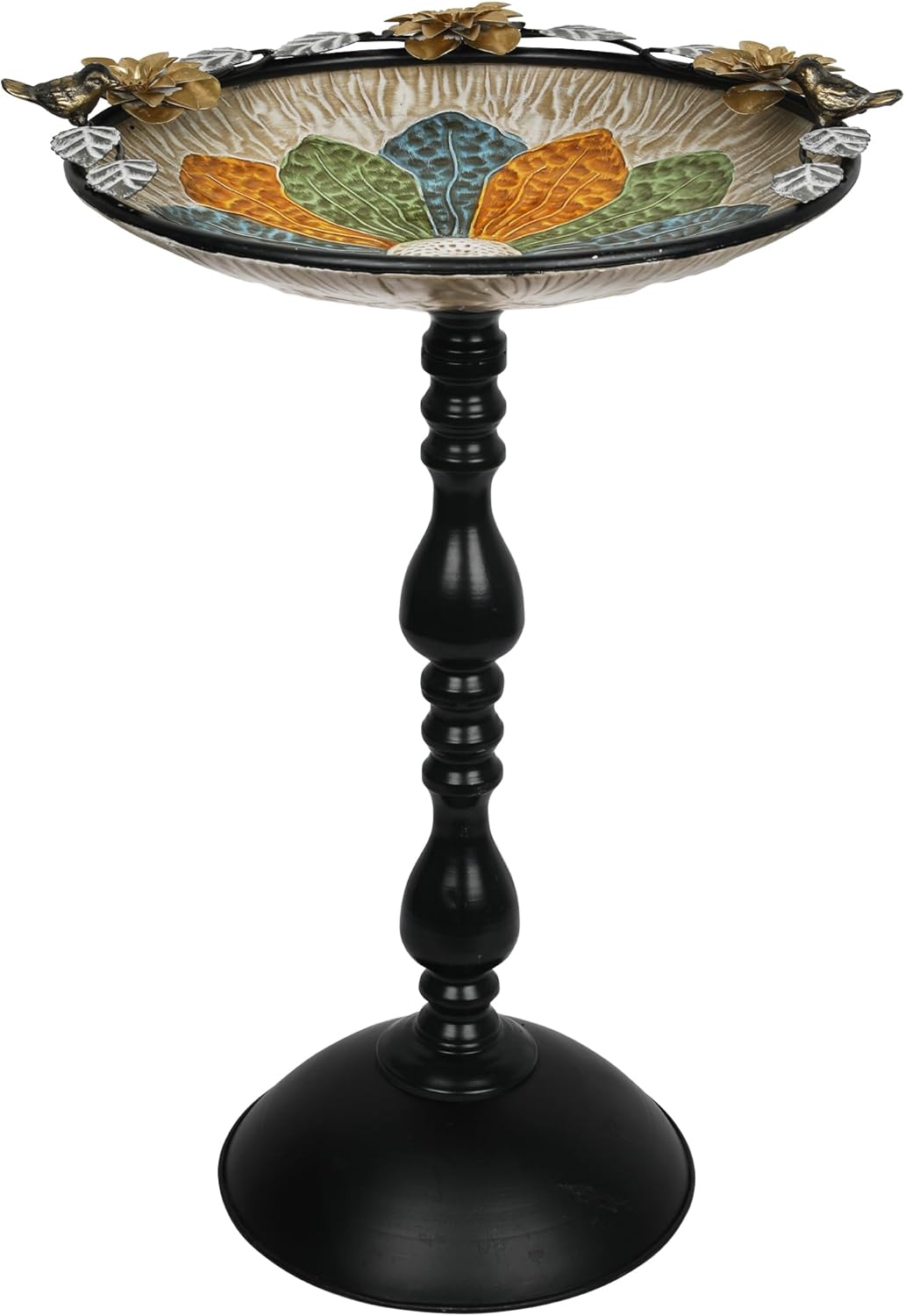 Solution4Patio 17.7" Metal Bird Bath for Outdoors with Flower Perch, Weather-Resistant Heavy-Duty Steel, Stable 25.6" Tripod Base & Textured Petal Bowl, Easy-Clean Garden Décor