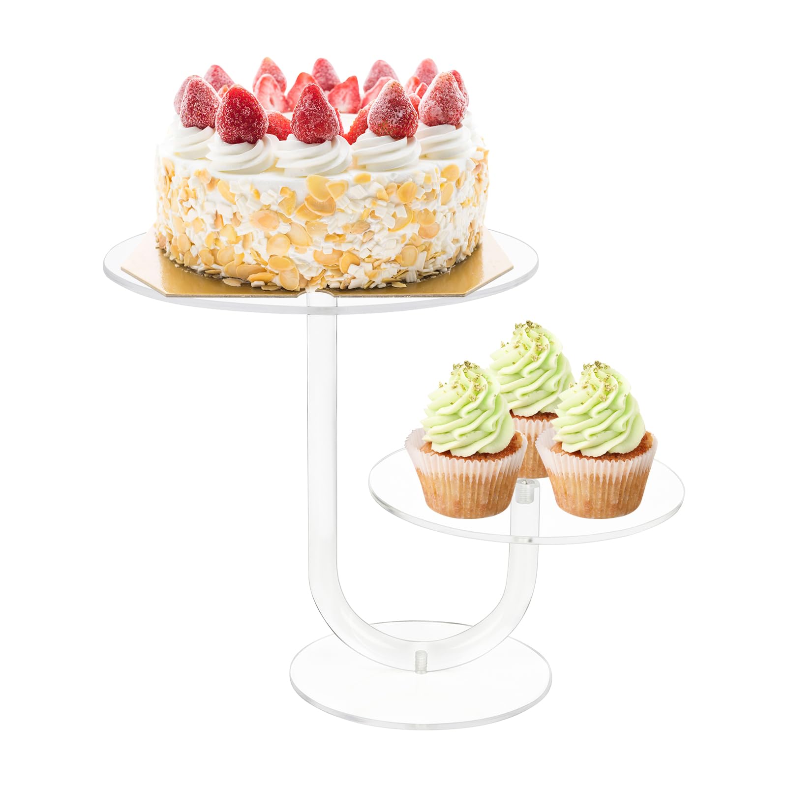 ECOSEAO J Cake Display Stand, 2 Tier Reusable Acrylic Cupcake Tower Display Premium Cupcake Holder Dessert Tree Tower for Wedding Birthday (8 inch)