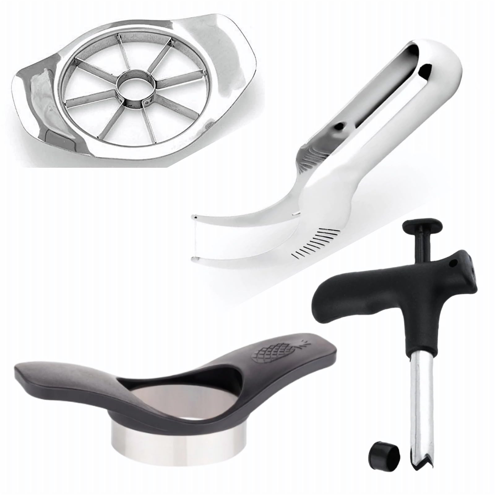 Tapixaa Combo of Stainless Steel Apple Cutter Slicer Watermelon Cutter Coconut Opener Tool/Driller Pineapple Cutter (Pack of 4)