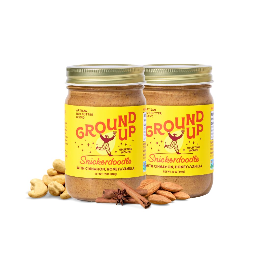 Ground Up Almond & Cashew Nut Butter - Snickerdoodle - Peanut-Free, Dairy-Free, Gluten-Free - 2 Jars 12oz