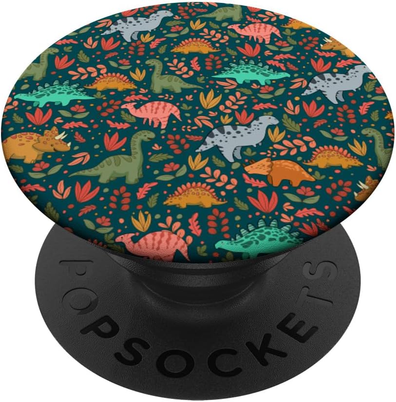Cute Floral Midnight Green Dinosaurs PopSockets PopWallet for MagSafe