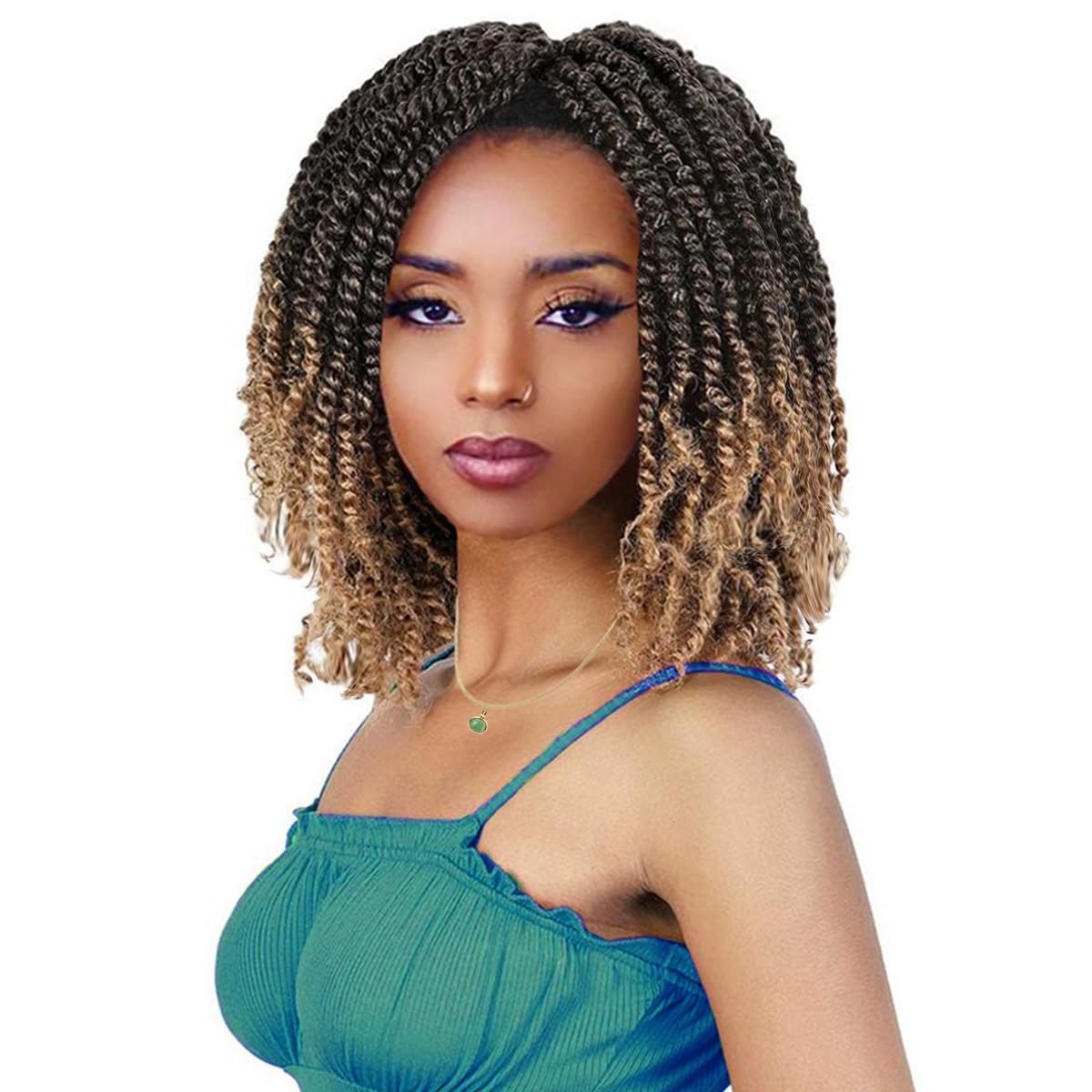 COOKOO 8 Inch Pre-looped Micro Twist Crochet Hair 9 Packs Ombre Blonde Pre-Twisted Mini Passion Twist Hair with Ends Small Curly Twist Crochet Braids