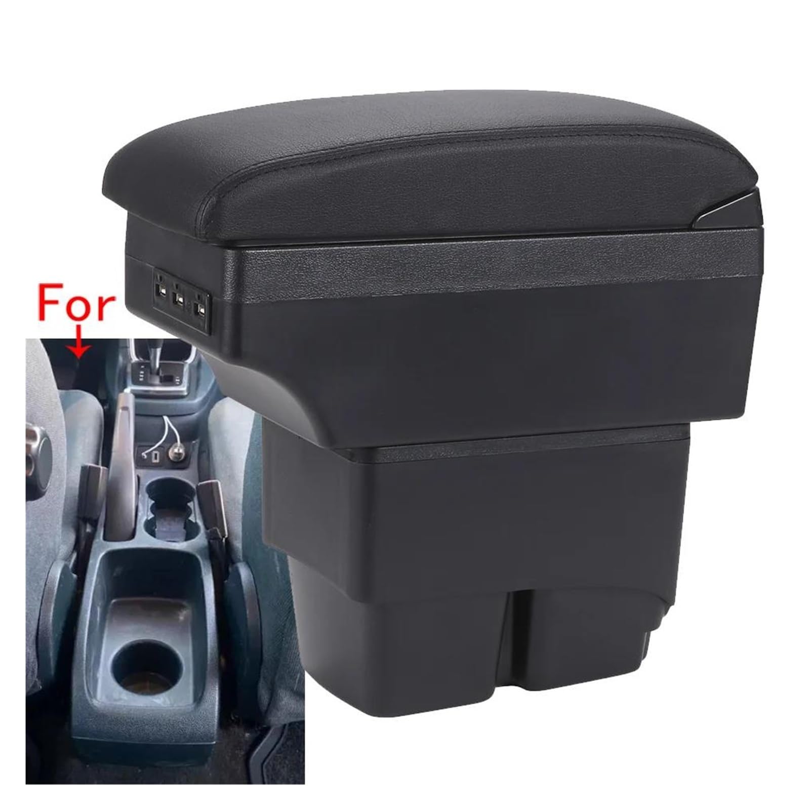 accoudoirs boîte de rangement Pour Ford Pour Fiesta MK7 2009-2017 Coffre Rangement Accoudoir Central Accessoires Détails(C2 Black line NO USB)