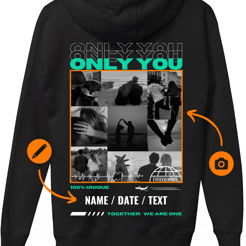 latostadora Sudadera Personalizada Boyfriend Girlfriend - Sudadera con Capucha Pareja Foto Collage Texto - Jersey Hoodie Only You Personalizable - Regalo Navidad Pareja Personalizado San Valentín
