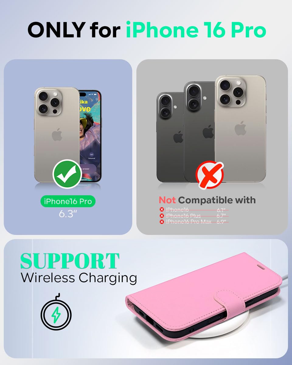 OCASE for iPhone 16 Pro Case, PU Leather Wallet, Magnetic Flip Folio Cover with RFID Blocking, Card Holders, Shockproof TPU - Image 2