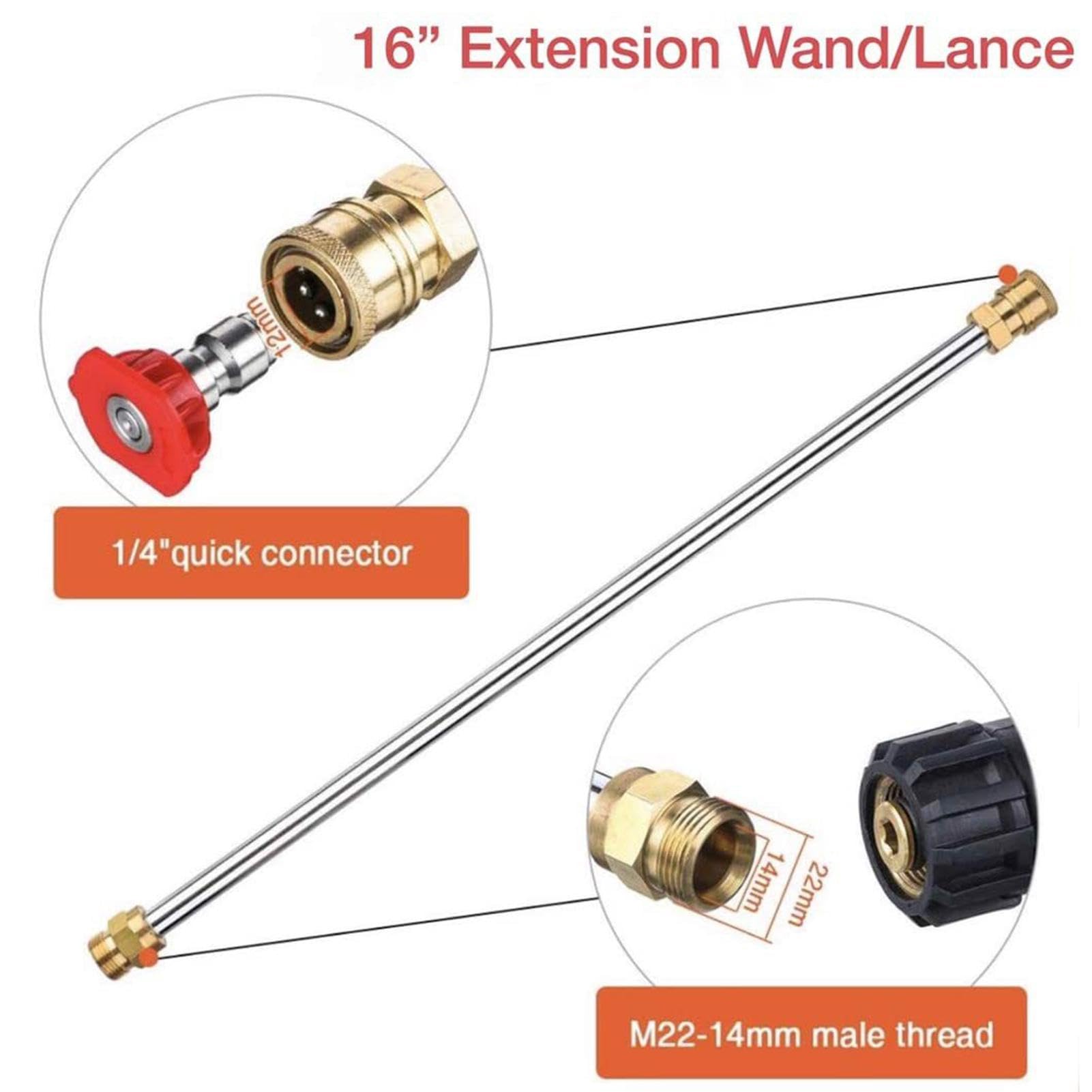 Varilla de extensión para hidrolimpiadora, varilla para hidrolimpiadora de coche, varilla de extensión para lavadora de alta presión 4000PSI, con 5 puntas de boquilla para una limpieza eficiente de