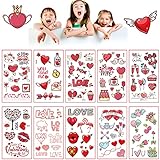 beiling Valentines Day Temporary Tattoo 10 Sheets Pink Rose Sweet Love Heart Lips Cupid Fake for Men