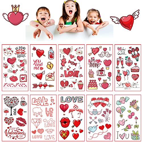 Beiling Valentines Day Temporary Tattoo 10 Sheets Pink Rose Sweet Love Heart Lips Cupid Fake For Men Women Kids Waterproof Stickers Body Art Decoration Legs Arms Face Tattoos Party Favors #TOP5