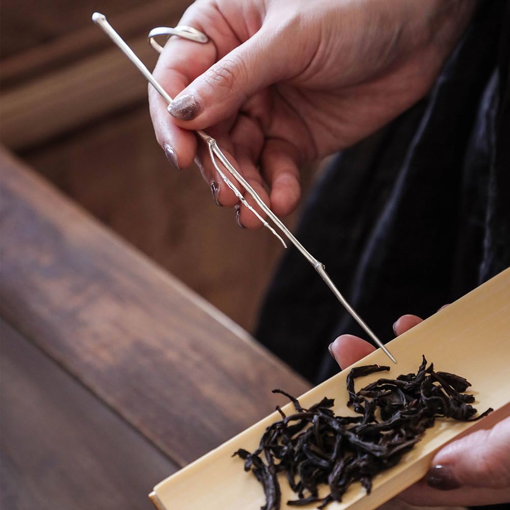Aguja de té de Plata Pura Hecha a Mano, diseño de bambú, Herramienta de selección de té para Limpieza de boquillas de té y Tetera de Hojas Sueltas