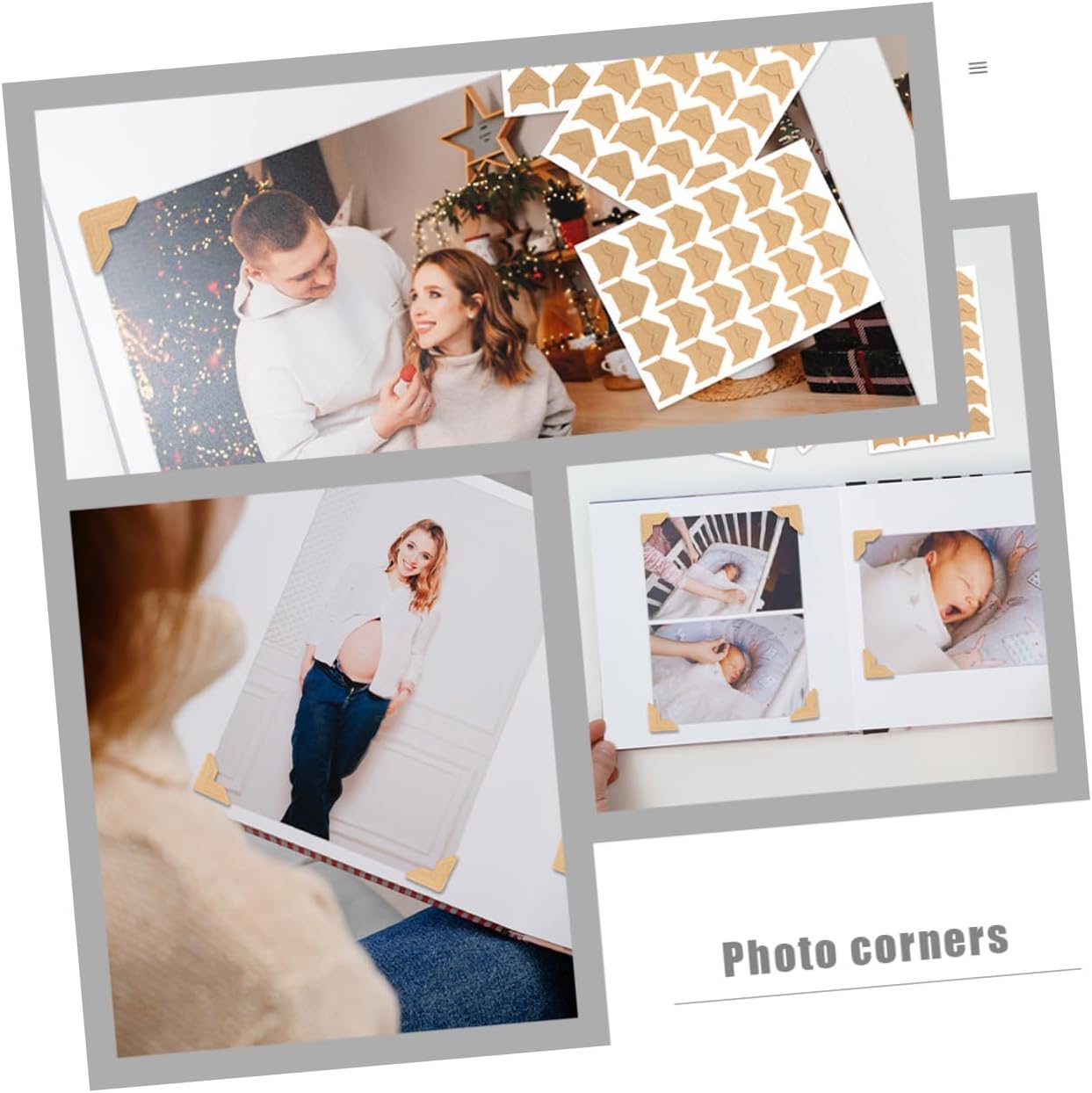 AKOOSY 12 Sheets Self-Adhesive Photo Corners for Scrapbook Albums DIY Picture Stickers Kraft Paper Vintage Style for Journals Diaries and Creative Displays