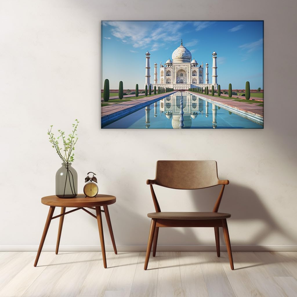 Canvas for Living room. Majestic Serenity: Unveiling the Dazzling Radiance of the Taj Mahal, 27 x 18 inch Canvas Wall Art - Contemporary Masterpieces - Modern Home Decor - 69x46 cm (27x18 inch)