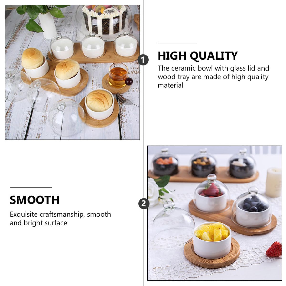 iplusmile Bol para Servir Postres y Ensaladas con Tapa de Vidrio Transparente y Bandeja para Uso Doméstico y Regalo de Inauguración de Casa